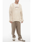 Distressed Effect Perforated V-Neck Sweater