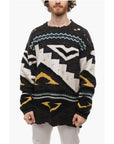 Distressed Jacquard Cashmere Blend Pullover with Crew Neck