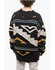 Distressed Jacquard Cashmere Blend Pullover with Crew Neck