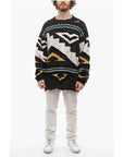 Distressed Jacquard Cashmere Blend Pullover with Crew Neck