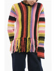 Chloé Fringed Bottom Crochet Sweater with Multicolor Motif