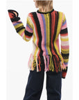 Chloé Fringed Bottom Crochet Sweater with Multicolor Motif