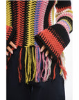 Chloé Fringed Bottom Crochet Sweater with Multicolor Motif