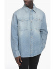 Balmain Denim Biker Jacket with Embossed Logo Pattern