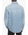 Balmain Denim Biker Jacket with Embossed Logo Pattern