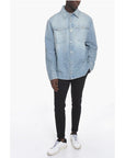 Balmain Denim Biker Jacket with Embossed Logo Pattern