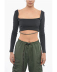 Anouki Solid Color Square Neck Crop Top with Removable Glittery Str