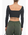 Anouki Solid Color Square Neck Crop Top with Removable Glittery Str