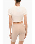 Champion Ribbed Crew-neck Cropped T-Shirt with Front Buttoning