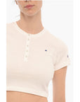 Champion Ribbed Crew-neck Cropped T-Shirt with Front Buttoning