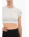 Champion Ribbed Crew-neck Cropped T-Shirt with Front Buttoning