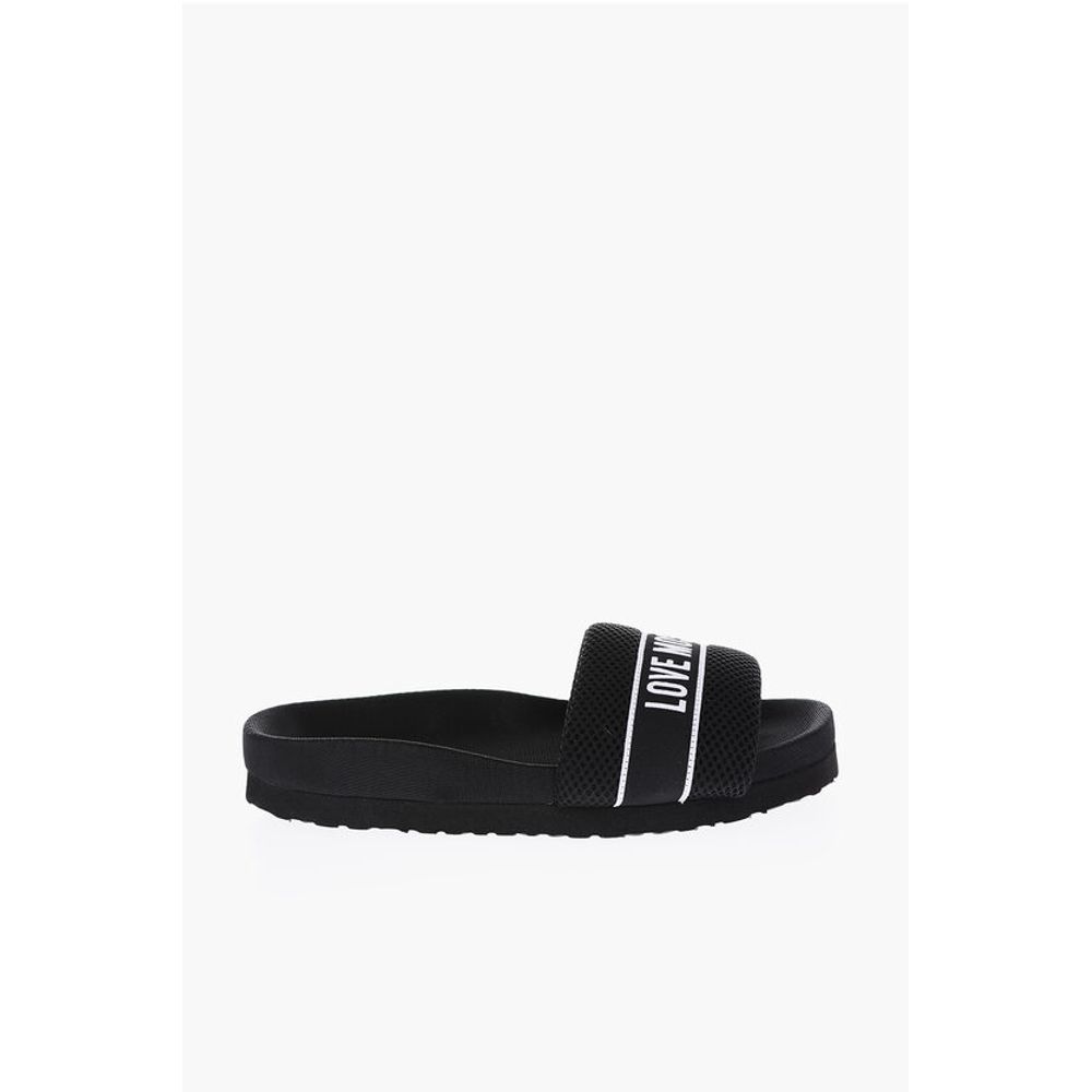 Moschino LOVE Solid Color Fabric Slides with Embroidered Logo