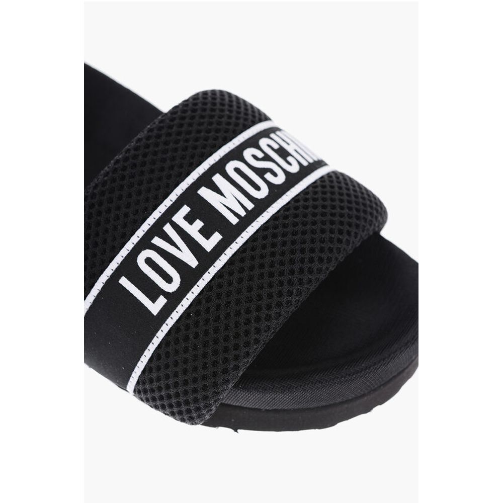 Moschino LOVE Solid Color Fabric Slides with Embroidered Logo