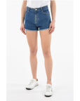 Kenzo Dark-washed Denim Shorts with Fringed Hems and Lettering Log