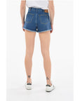 Kenzo Dark-washed Denim Shorts with Fringed Hems and Lettering Log