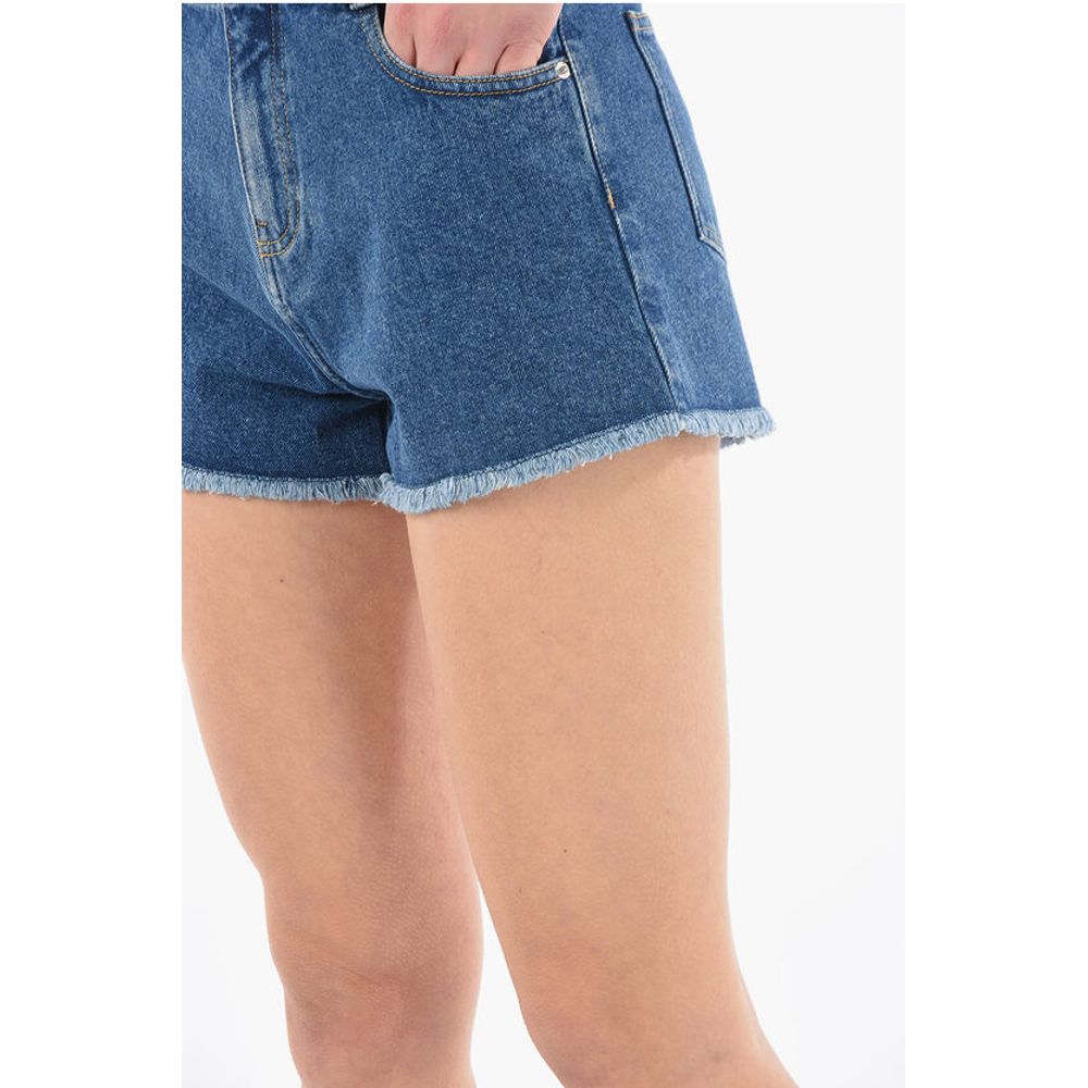Kenzo Dark-washed Denim Shorts with Fringed Hems and Lettering Log