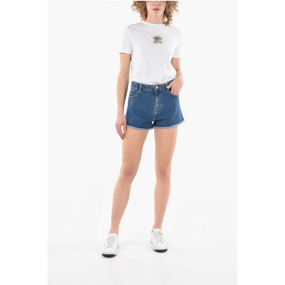 Kenzo Dark-washed Denim Shorts with Fringed Hems and Lettering Log