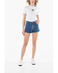 Kenzo Dark-washed Denim Shorts with Fringed Hems and Lettering Log