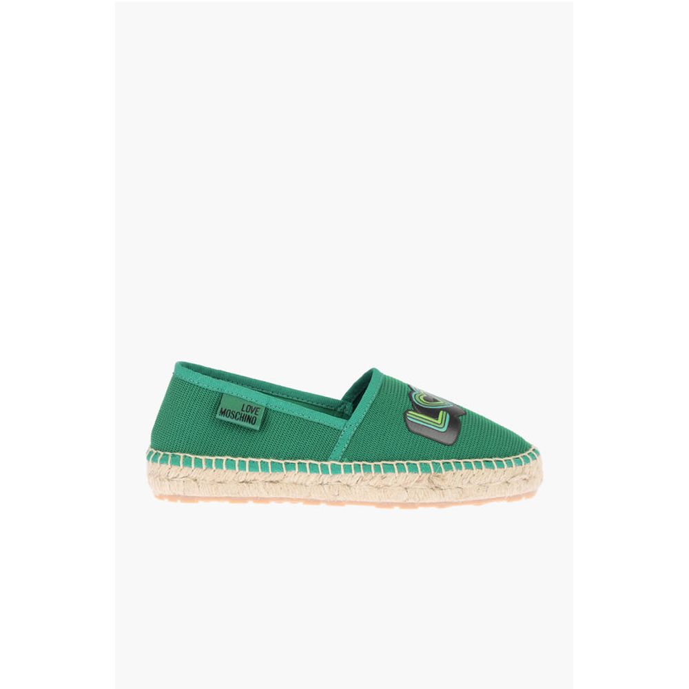 Moschino LOVE mesh espadrilles with logo-print and raffia sole