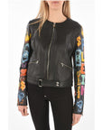 Philipp Plein COUTURE Leather Jacket GRAFFITI with Printed Sleeves