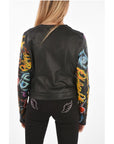 Philipp Plein COUTURE Leather Jacket GRAFFITI with Printed Sleeves