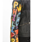Philipp Plein COUTURE Leather Jacket GRAFFITI with Printed Sleeves