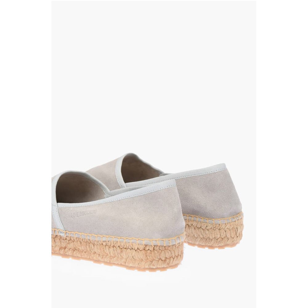 Moschino LOVE Suede Split Leather Platform Espadrilles with Embroider