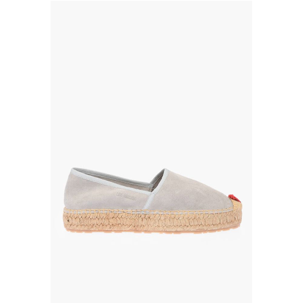 Moschino LOVE Suede Split Leather Platform Espadrilles with Embroider