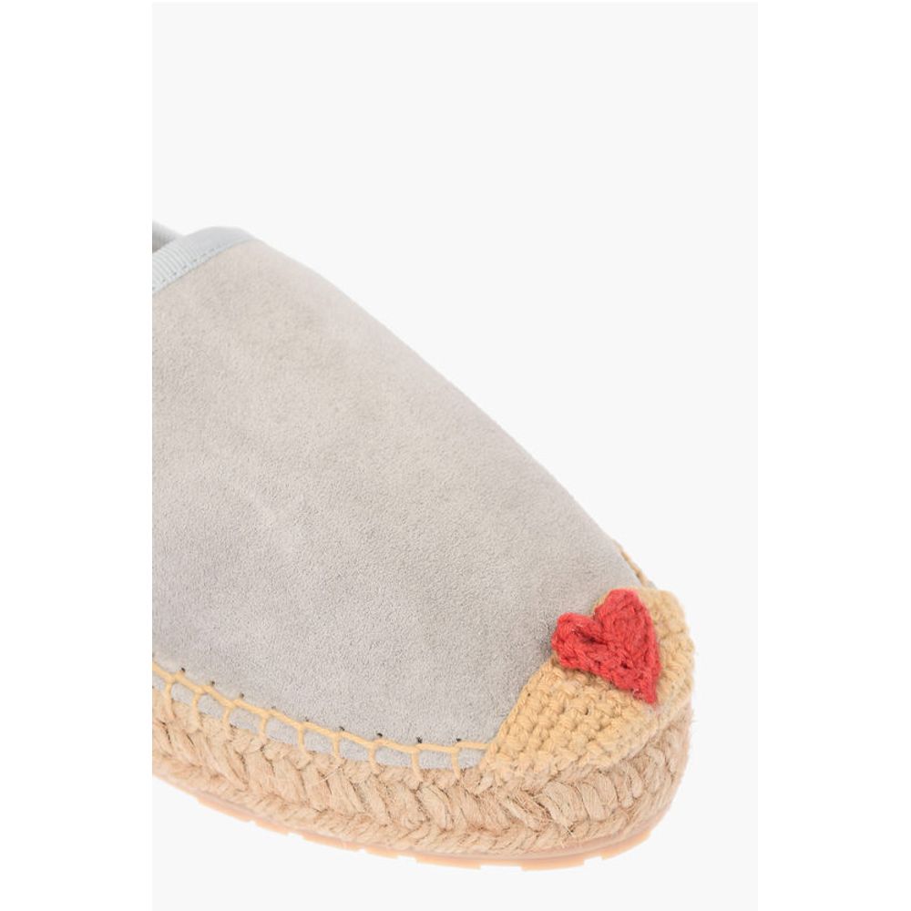 Moschino LOVE Suede Split Leather Platform Espadrilles with Embroider