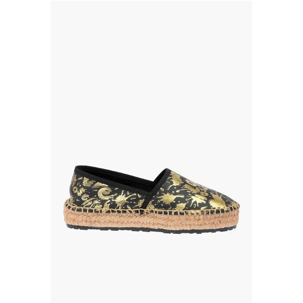 Moschino LOVE Leather SPLASH Platform Espadrilles with Logo 4 cm
