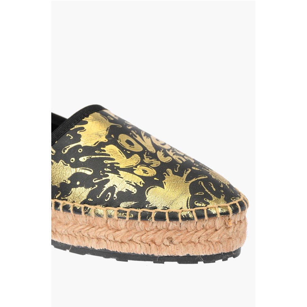 Moschino LOVE Leather SPLASH Platform Espadrilles with Logo 4 cm