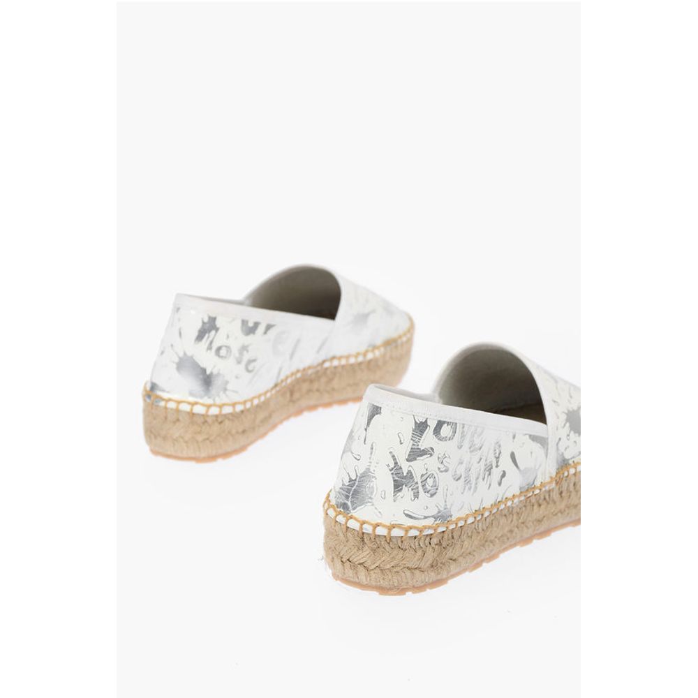 Moschino LOVE Leather SPLASH Platform Espadrilles with Logo 4 cm