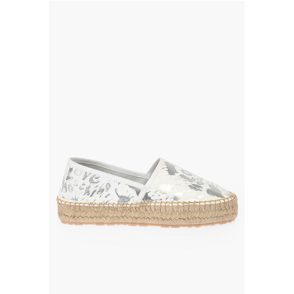 Moschino LOVE Leather SPLASH Platform Espadrilles with Logo 4 cm