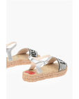 Moschino LOVE Laminated Leather Ankle Strap Sandals with Rhinestoned