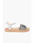Moschino LOVE Laminated Leather Ankle Strap Sandals with Rhinestoned