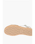 Moschino LOVE Laminated Leather Ankle Strap Sandals with Rhinestoned