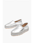 Moschino LOVE Laminated Leather Platform Espadrilles with Logo Engrav