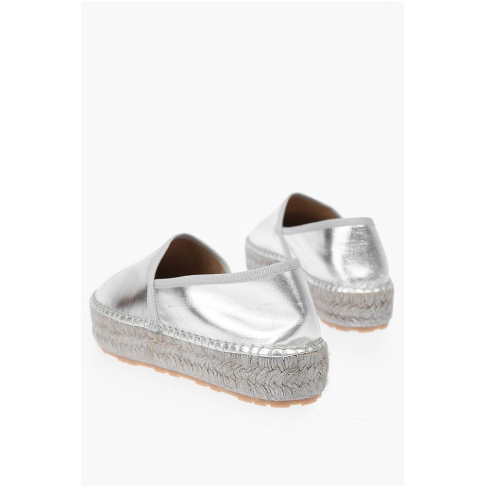 Moschino LOVE Laminated Leather Platform Espadrilles with Logo Engrav
