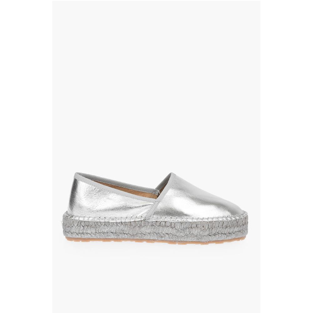 Moschino LOVE Laminated Leather Platform Espadrilles with Logo Engrav