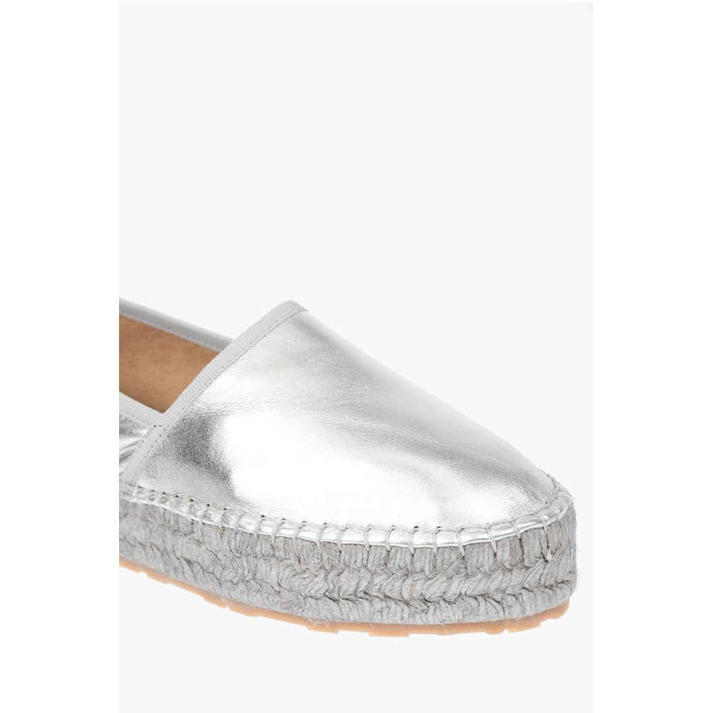 Moschino LOVE Laminated Leather Platform Espadrilles with Logo Engrav