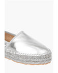 Moschino LOVE Laminated Leather Platform Espadrilles with Logo Engrav