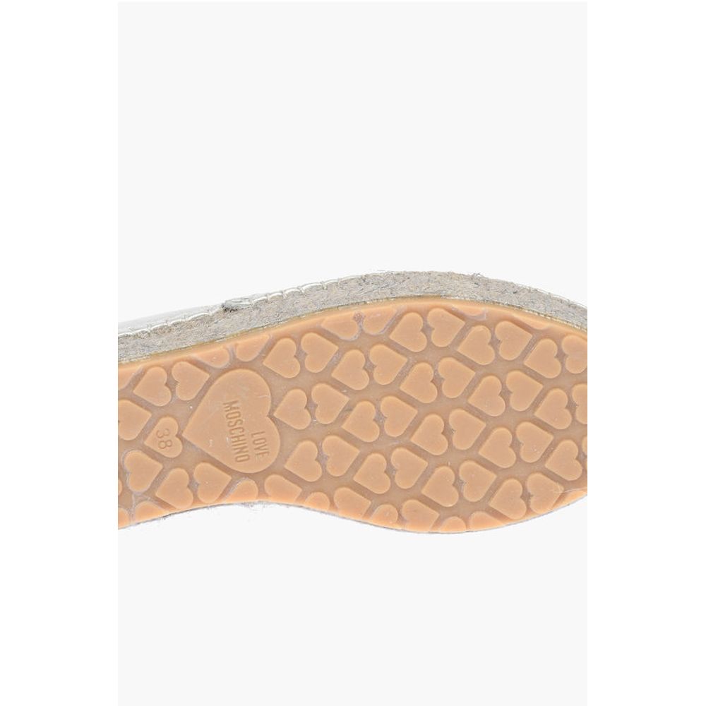Moschino LOVE Laminated Leather Platform Espadrilles with Logo Engrav