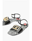Moschino LOVE Patent Leather Flat Sandals with Logoed Jewel Detail