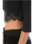 Philipp Plein COUTURE Lace Detail CAUSE YOU DON'T THINK Crop Top