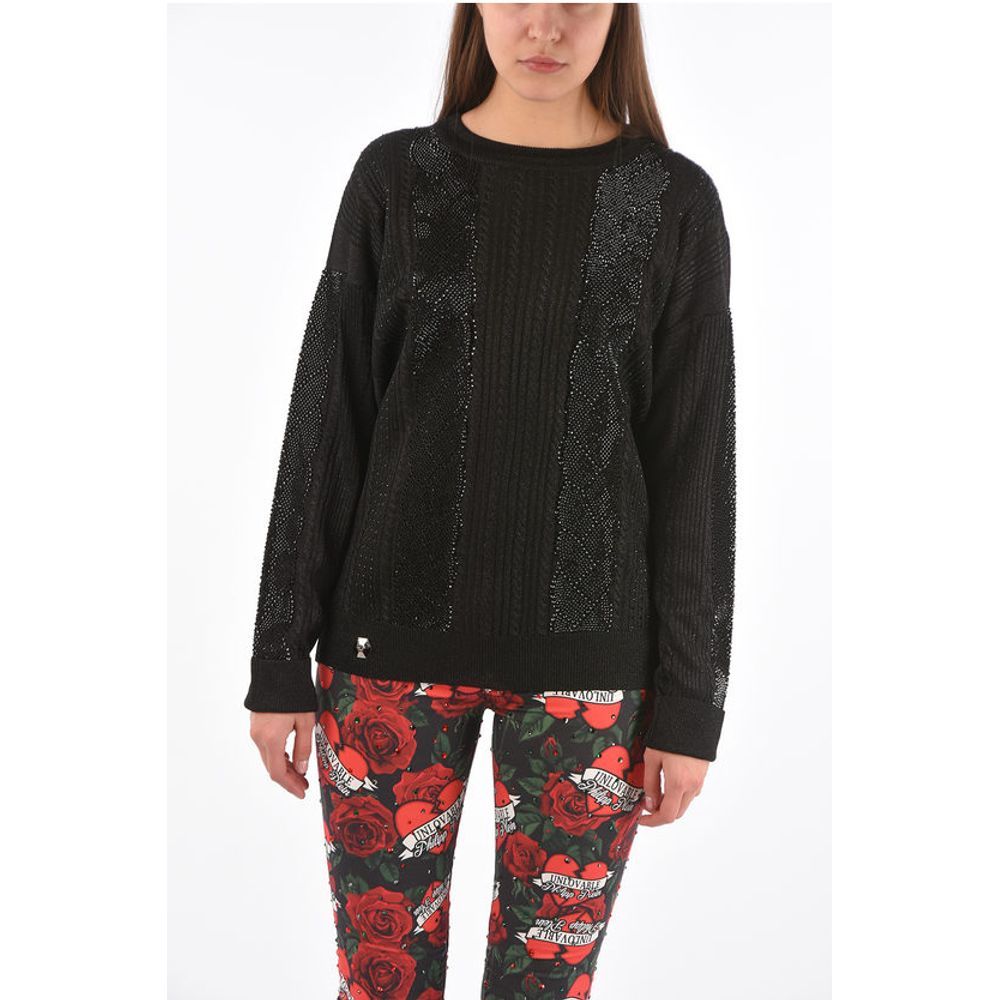 Philipp Plein COUTURE lurex LS cable knit sweat with crystal
