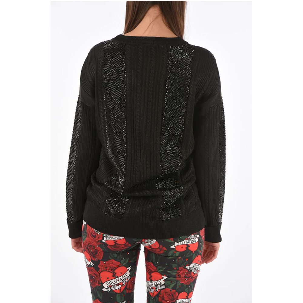 Philipp Plein COUTURE lurex LS cable knit sweat with crystal