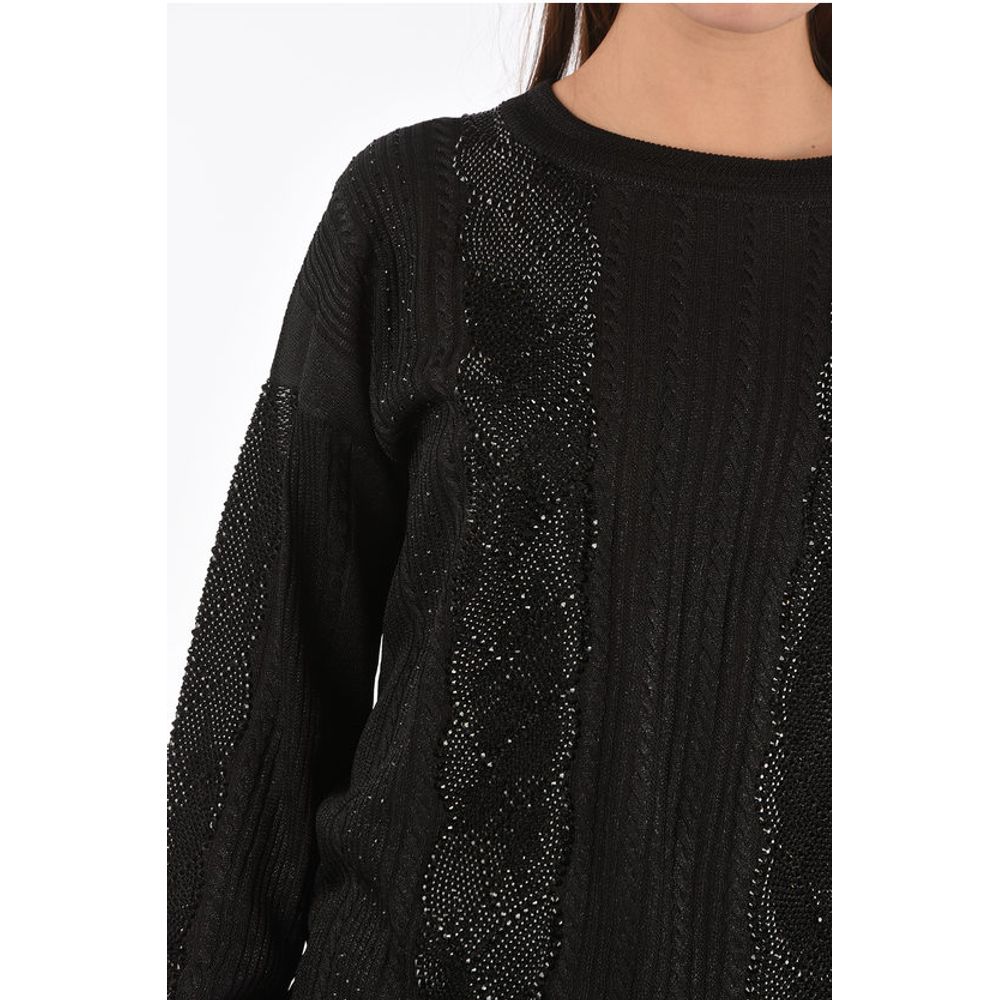 Philipp Plein COUTURE lurex LS cable knit sweat with crystal