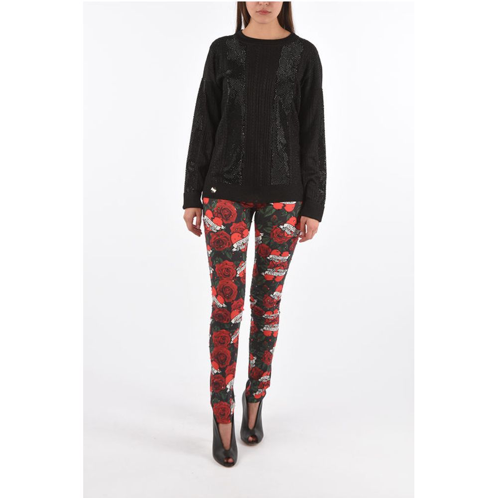 Philipp Plein COUTURE lurex LS cable knit sweat with crystal