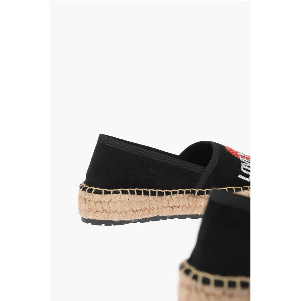 Moschino LOVE Suede Split Leather Platform Espadrilles with Strass Lo