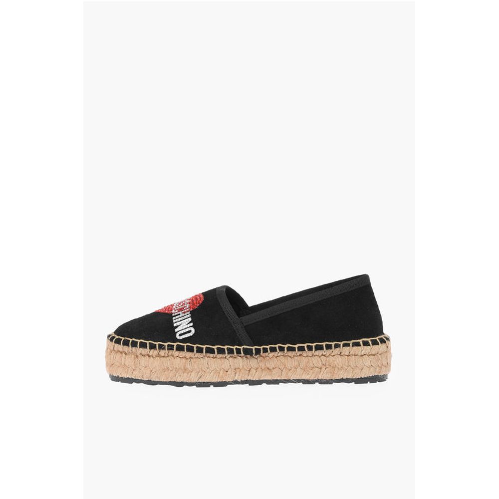 Moschino LOVE Suede Split Leather Platform Espadrilles with Strass Lo